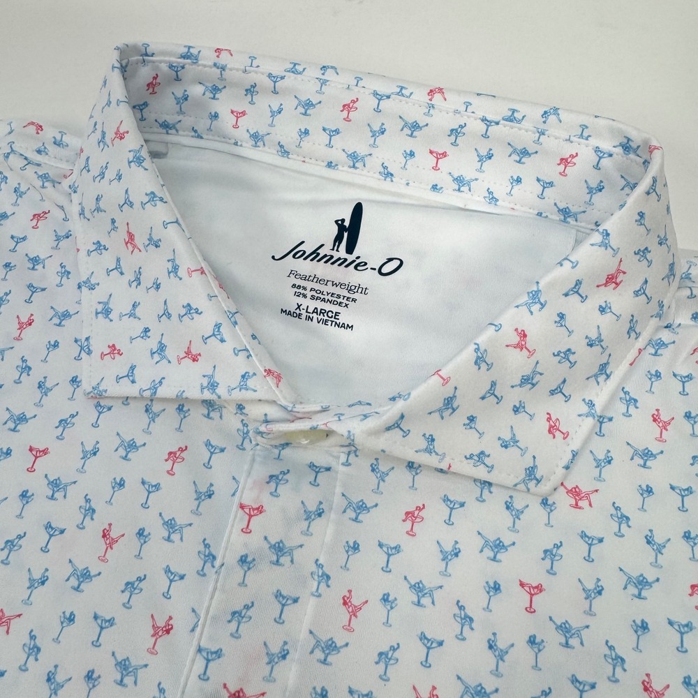 Johnnie-O Featherweight Polo Shirt Mens XL White Pin Up Martini Glass $110 NWT